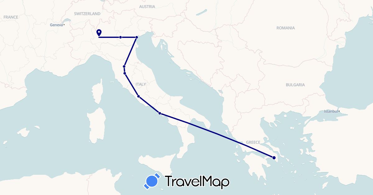 TravelMap itinerary: driving in Greece, Italy (Europe)